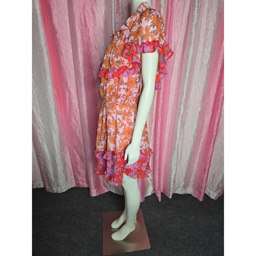 Jessica Simpson Boho Pink Orange Off Shoulder Amelia Ruffles Dress Size 1X